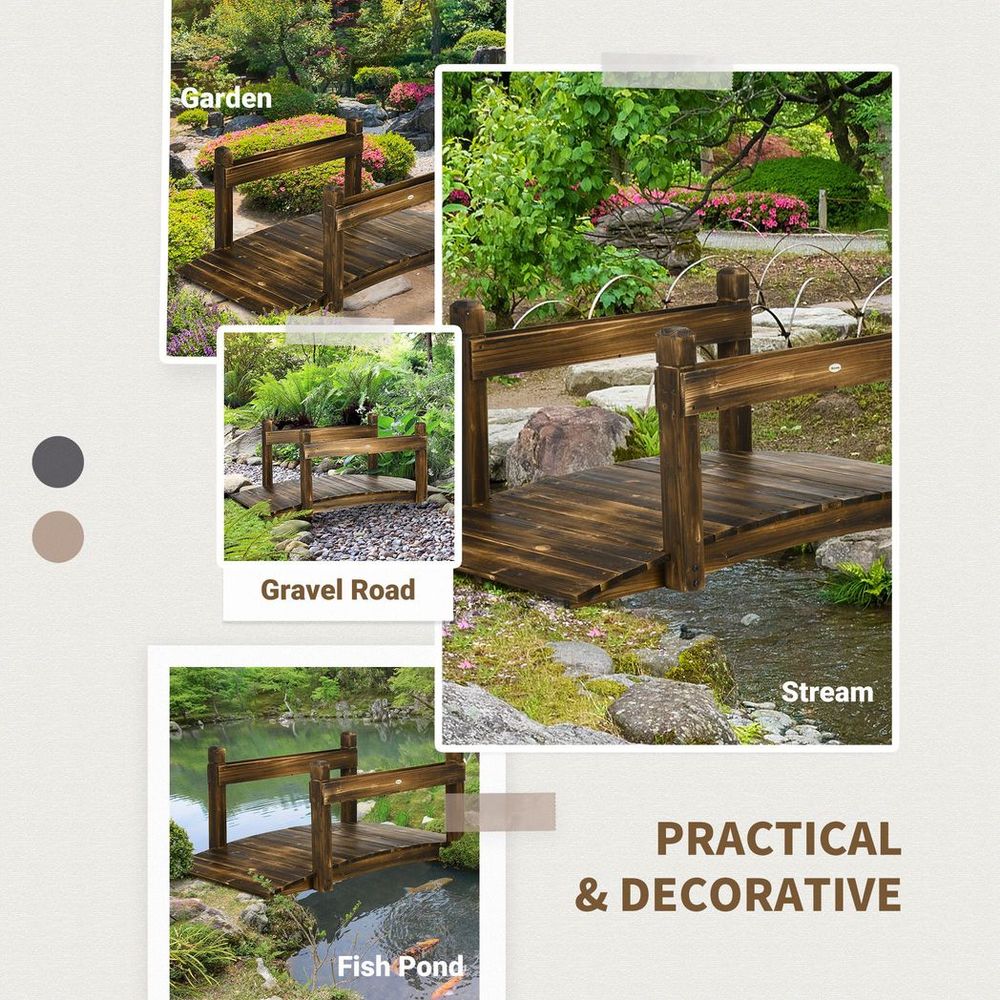 5FT Wooden Garden Bridge with Planters Stained Finish Arc Footbridge for Pond - anydaydirect