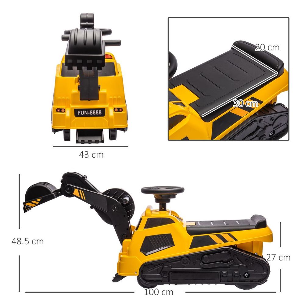 HOMCOM 3 in 1 Ride On Excavator, Bulldozer, Road Roller No Power with Music - anydaydirect