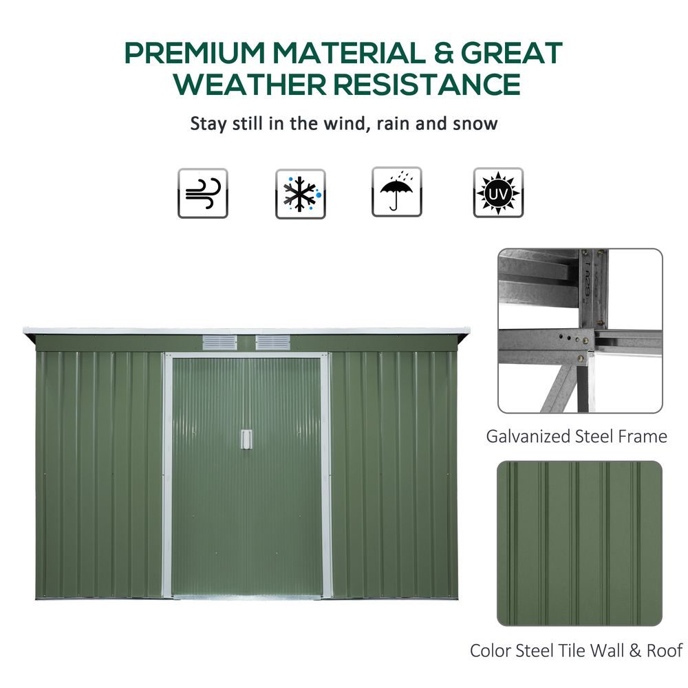 Durable 9x4ft Corrugated Metal Shed with Ventilated Doors - Green - anydaydirect