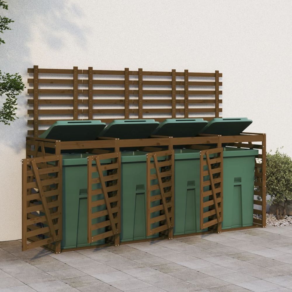 vidaXL Quadruple Wheelie Bin Storage White Solid Wood Pine - anydaydirect