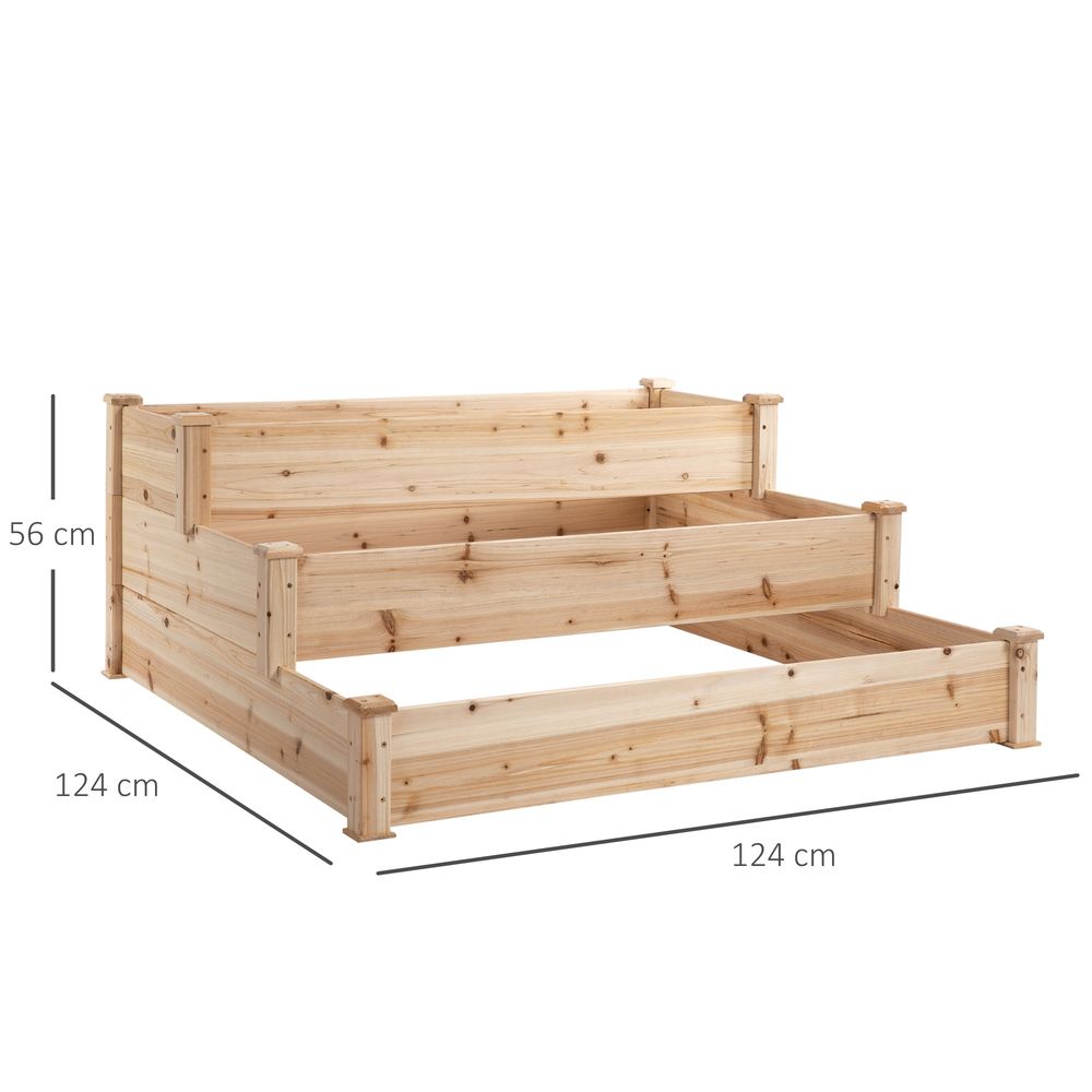 Wooden Raised Bed 3-Tier Planter Kit Elevated Plant Box 124x124x56cm - anydaydirect