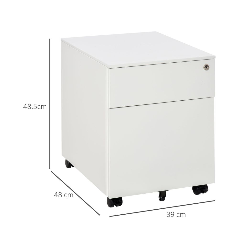 Mobile File Cabinet Steel Lockable  Pencil Tray for A4, Letters White Vinsetto - anydaydirect