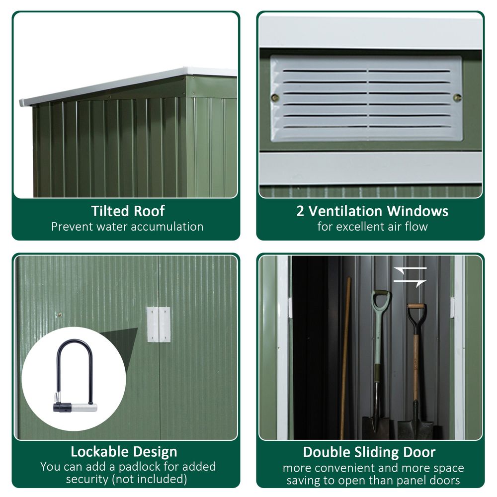 Durable 9x4ft Corrugated Metal Shed with Ventilated Doors - Green - anydaydirect