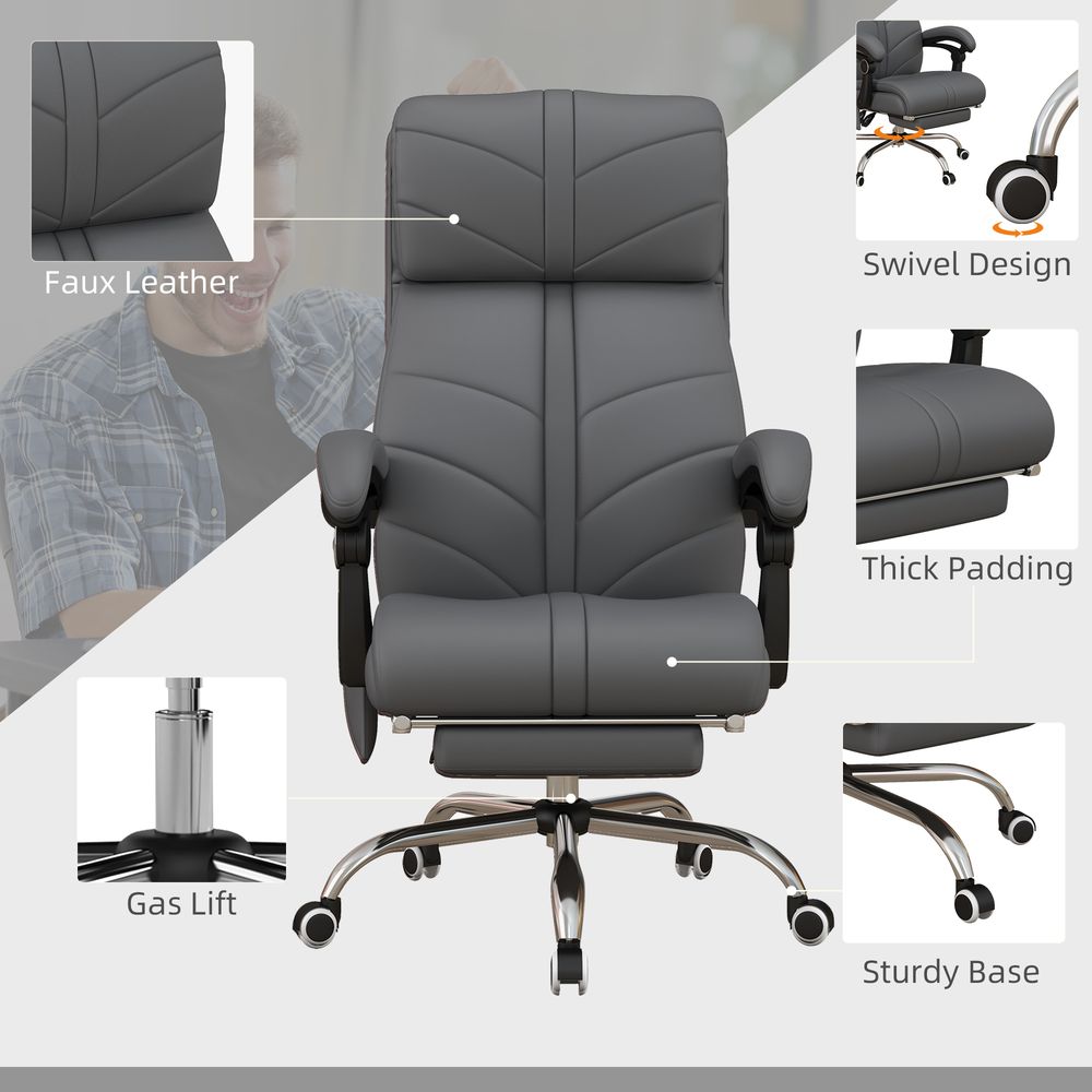 Vinsetto PU Leather Vibration Massage Office Chair with Heat, Footrest, Grey - anydaydirect