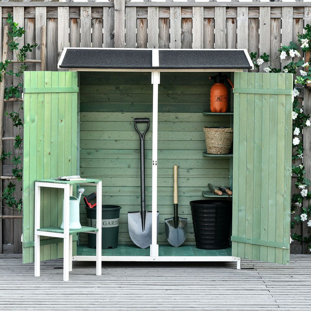 Durable Garden Wood Shed with Storage Table & Asphalt Roof - anydaydirect