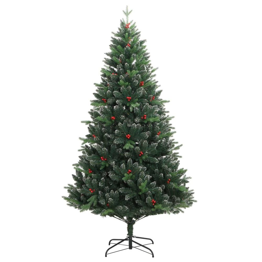 vidaXL Artificial Hinged Christmas Tree with Red Berries 4ft to 8ft - anydaydirect