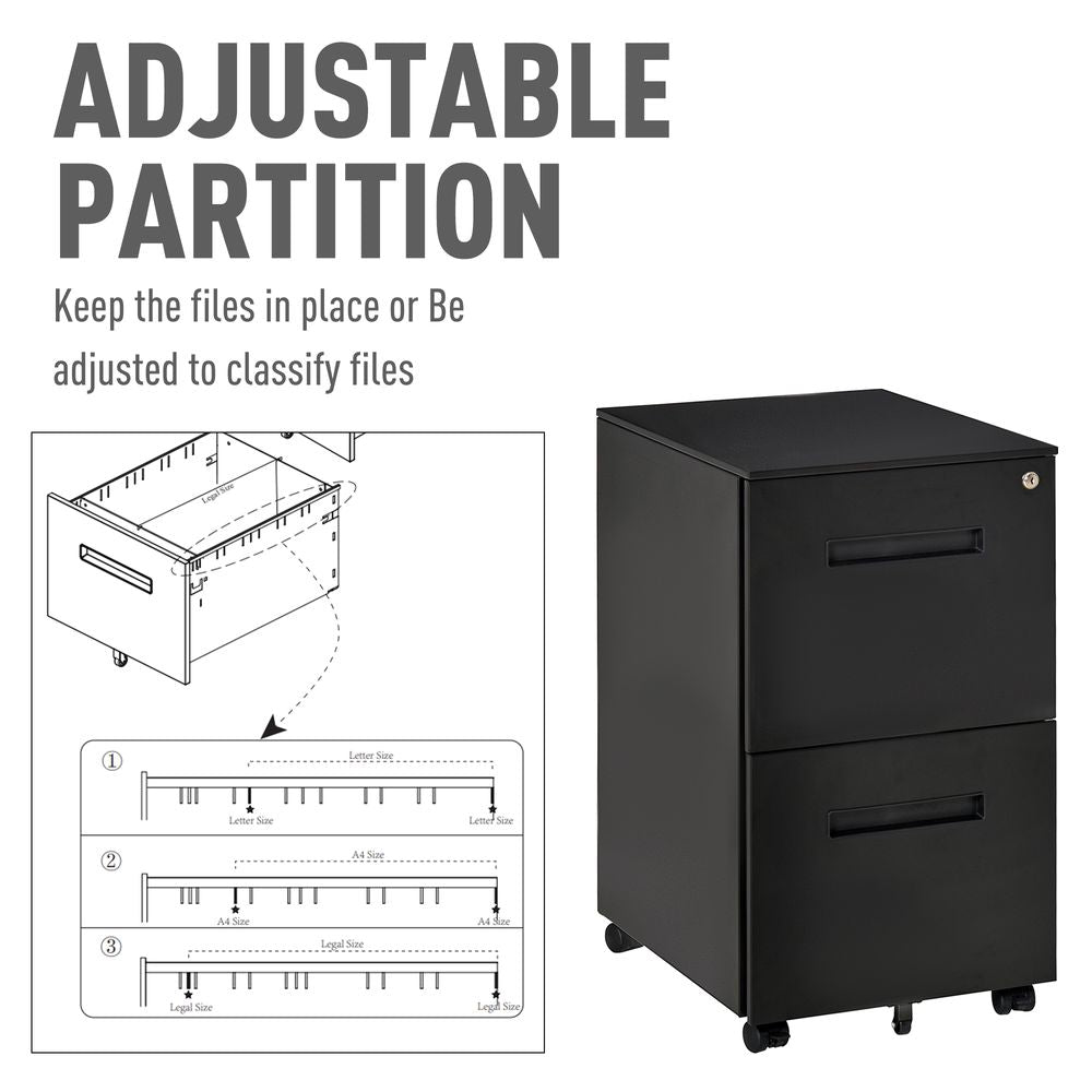 Mobile Lockable File Cabinet w/ Adjustable Hanging File Folder Black Vinsetto - anydaydirect