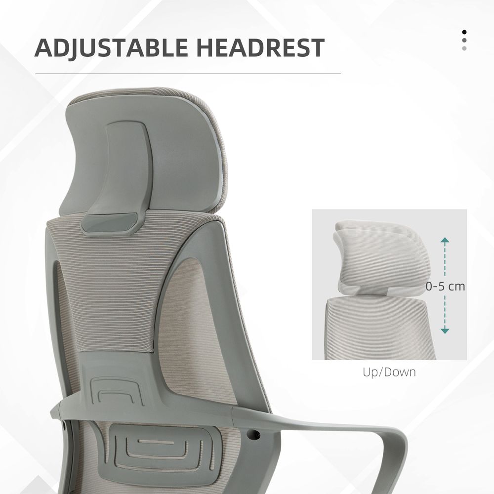 Mesh Back Office Chair w/ Adjustable Height Padded Headrest Grey Vinsetto - anydaydirect