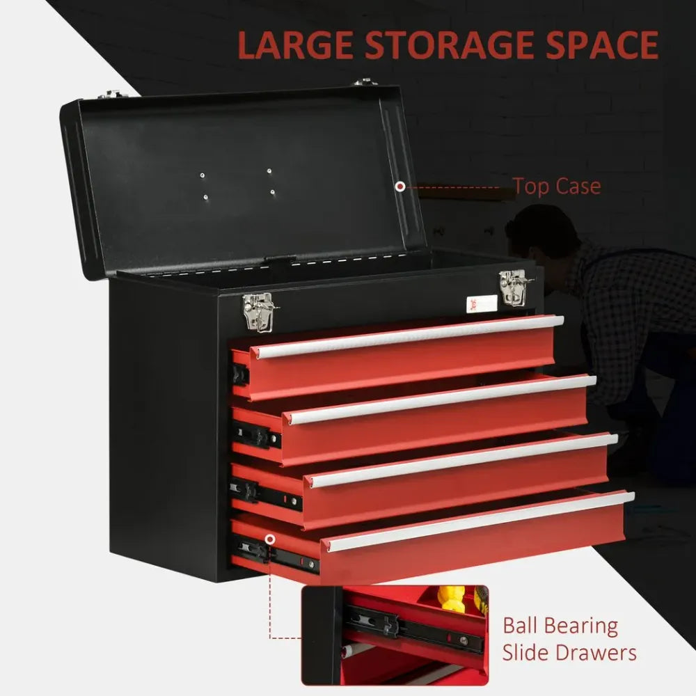 4 Drawer Tool Chest Lockable Tool Box w/ Ball Bearing Runners 51cmx22cmx39.5cm - anydaydirect