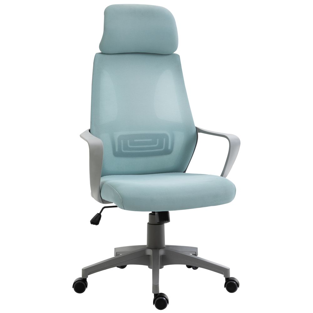 Mesh Back Office Chair w/ Adjustable Height Padded Headrest Blue Vinsetto - anydaydirect