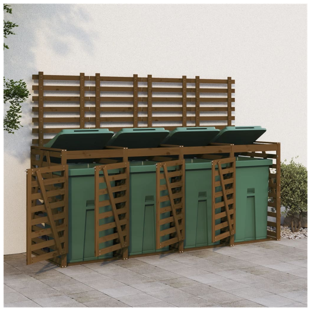 vidaXL Quadruple Wheelie Bin Storage Honey Brown Solid Wood Pine - anydaydirect