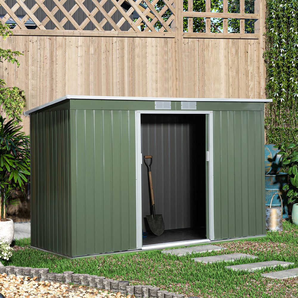 Durable 9x4ft Corrugated Metal Shed with Ventilated Doors - Green - anydaydirect