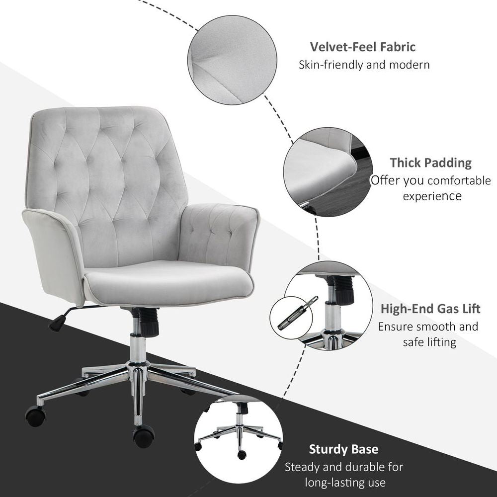 Vinsetto Swivel Computer Chair w/ Arm Modern Style Tufted Home Office Light Grey - anydaydirect