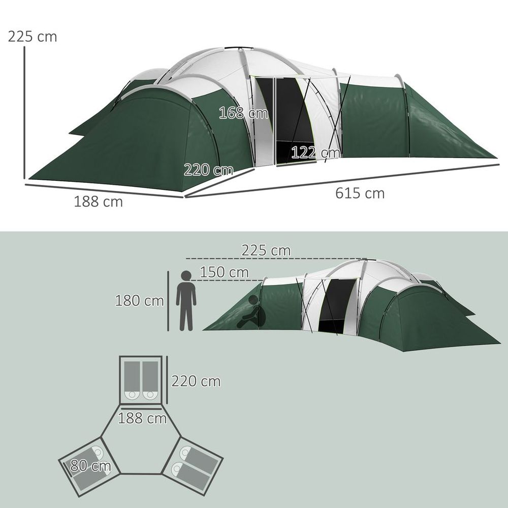 Outsunny Large Camping Tent with 3 Bedroom, Living Area and Porch for 6-9 Man - anydaydirect