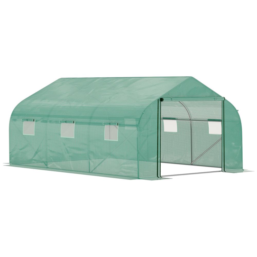 4.47 x 3 x 2m Walk-in Polytunnel Tent,  PE Cover, ZipDoor 6Windows, Green - anydaydirect