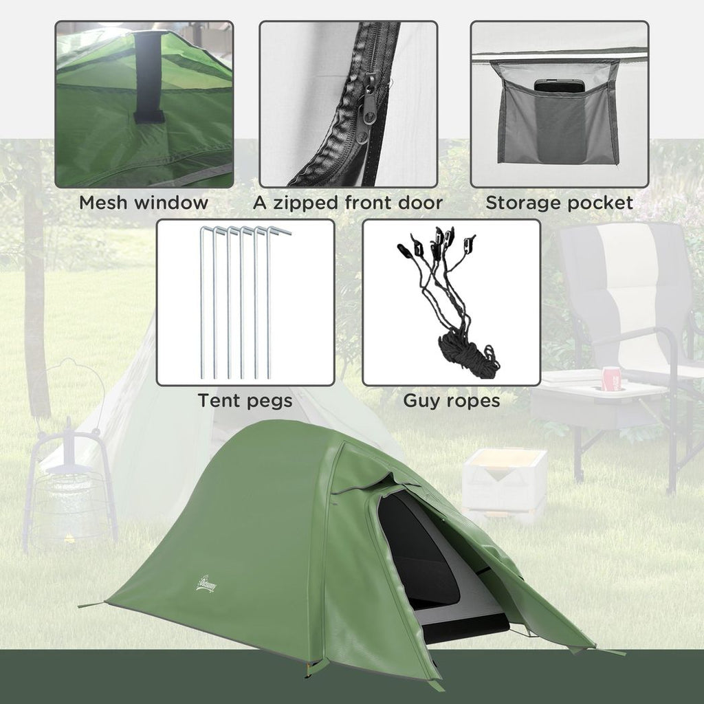 Outsunny Double Layer Camping Tent for 1-2 Man, 2000mm Waterproof, Green - anydaydirect