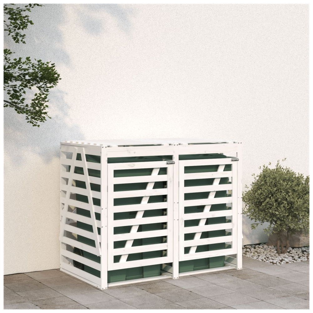 vidaXL Double Wheelie Bin Storage White Solid Wood Pine - anydaydirect