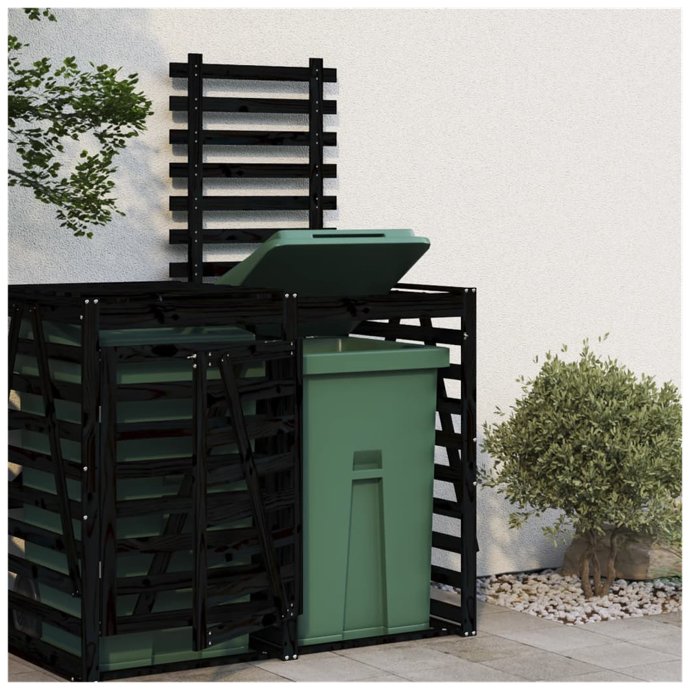 vidaXL Wheelie Bin Storage Extension Black Solid Wood Pine - anydaydirect