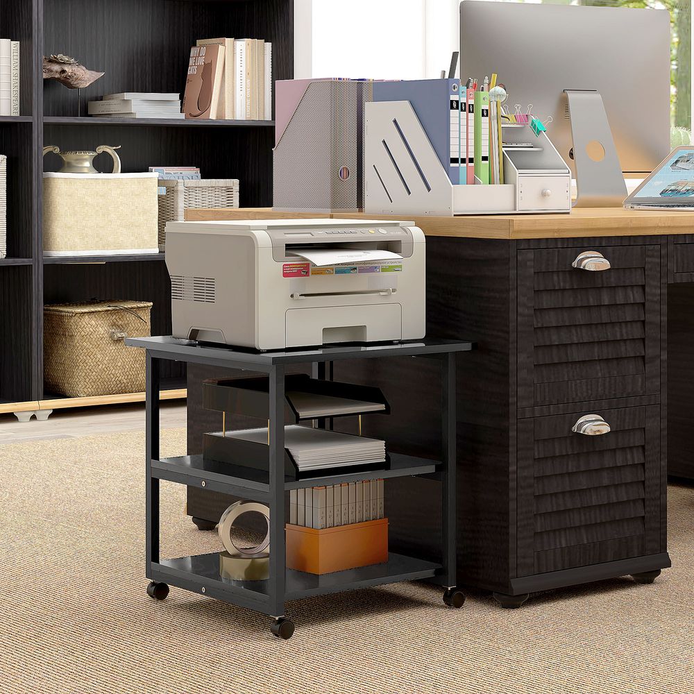 HOMCOM Mobile Printer Stand with Storage Printer Table for Home Office Black - anydaydirect