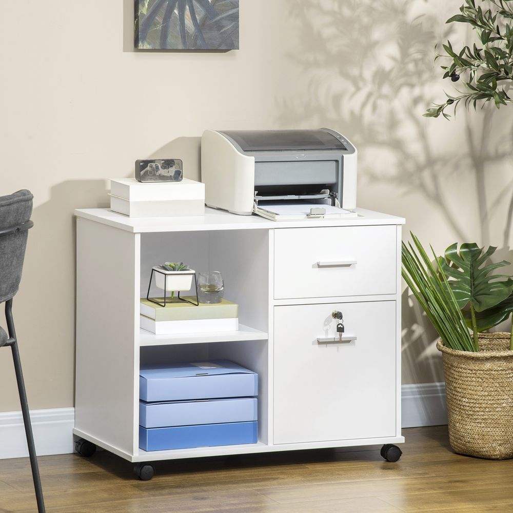 Filing Cabinet Mobile Printer Stand  Drawer for A4 Size Files, White Vinsetto - anydaydirect