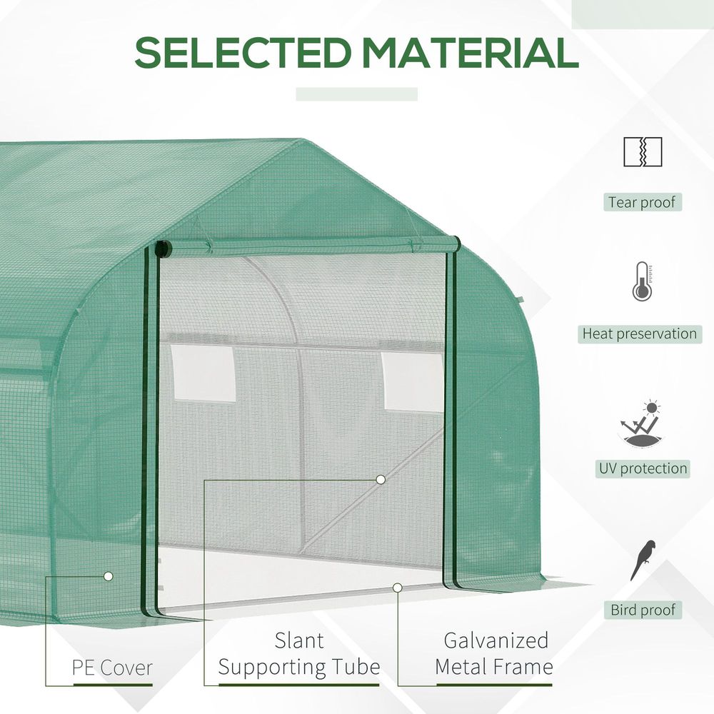 4.47 x 3 x 2m Walk-in Polytunnel Tent,  PE Cover, ZipDoor 6Windows, Green - anydaydirect