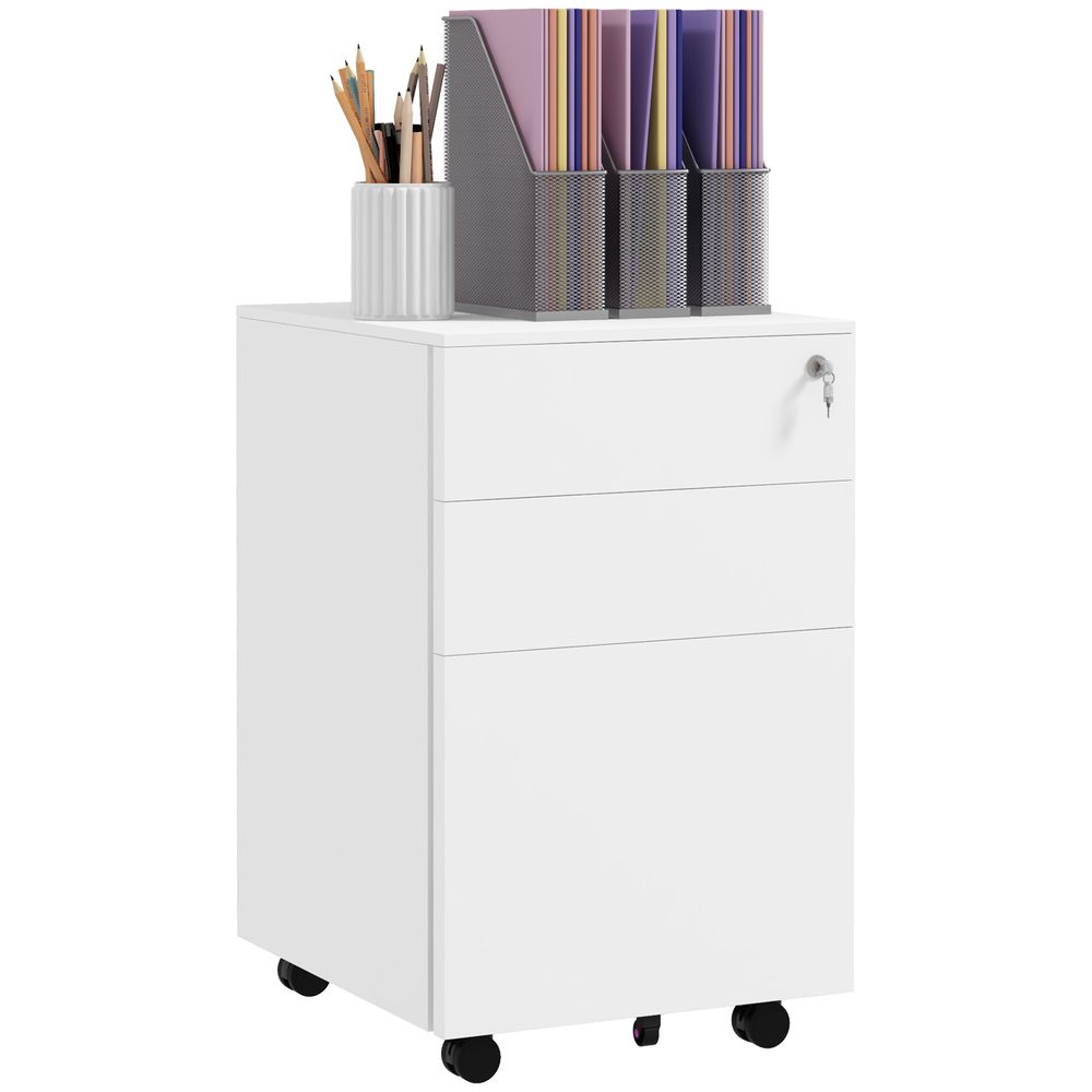 Vinsetto Steel File Cabinet with Lock Hanging Bar for Letter A4 Legal Size White - anydaydirect