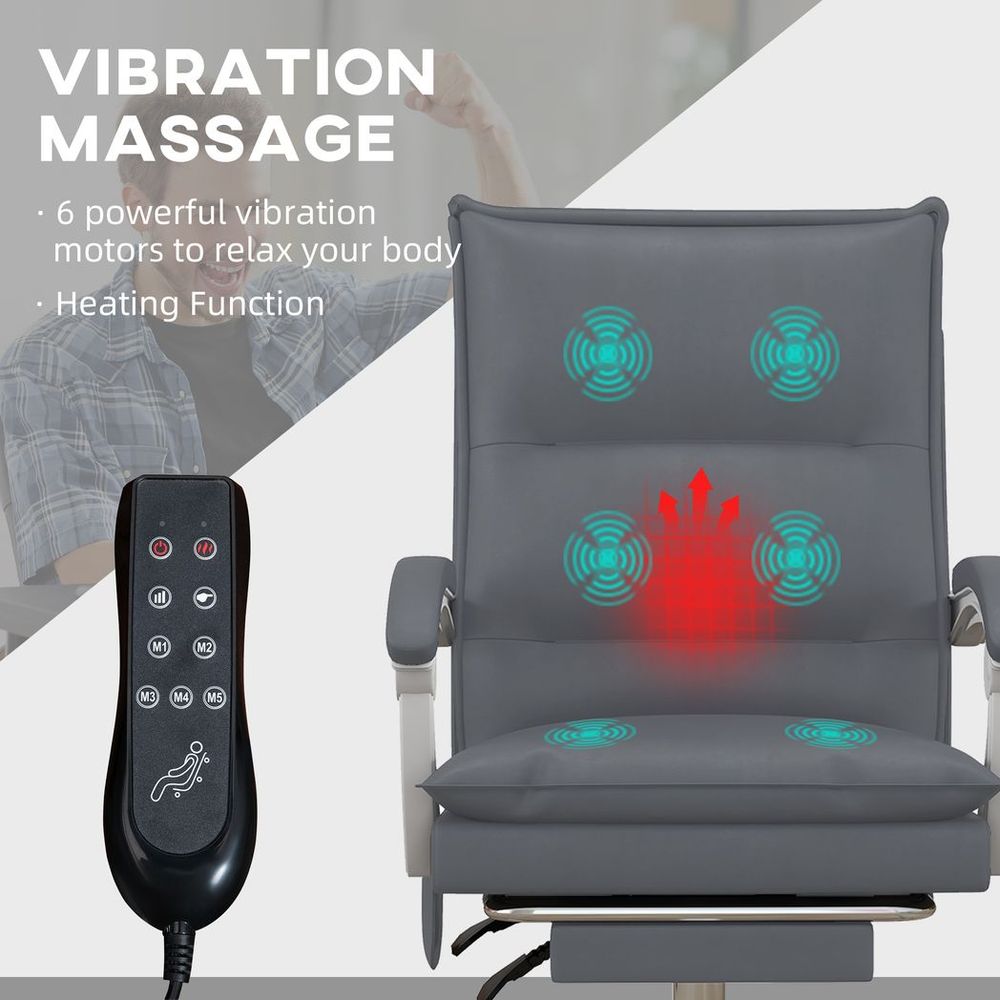 Vinsetto Faux Leather Vibration Massage Office Chair with Heat, Footrest, Grey - anydaydirect