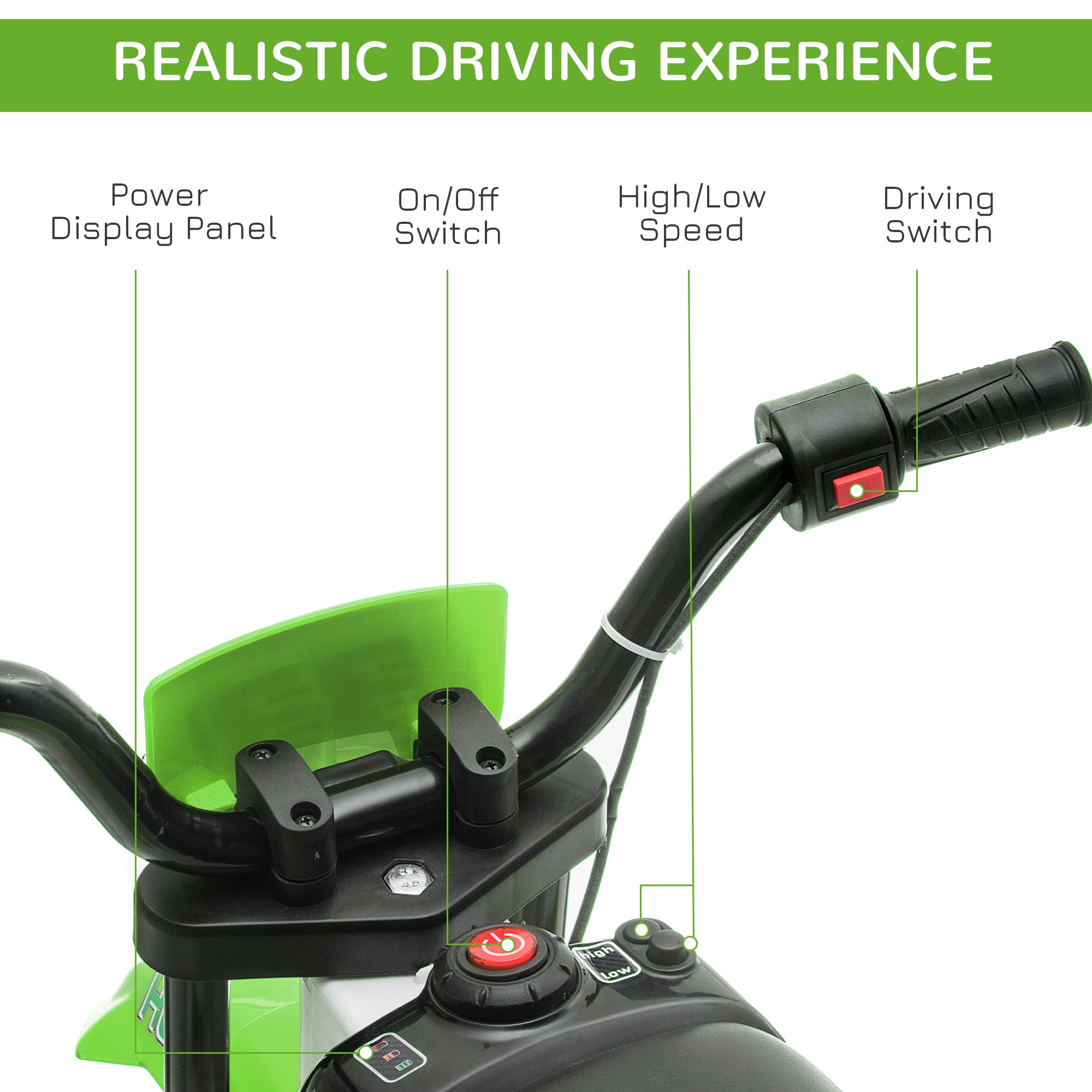 HOMCOM 12V Kids Electric Motorbike Ride On Motorcycle Vehicle Toy with Training Wheels for 3-5 Years Old, Green - anydaydirect