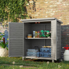 Outsunny Garden Shed Wooden Garden Storage Shed 2 Door Unit Solid Fir Wood Garage Tool Organisation Cabinet, 87L x 46.5W x 96.5Hcm, Grey - anydaydirect