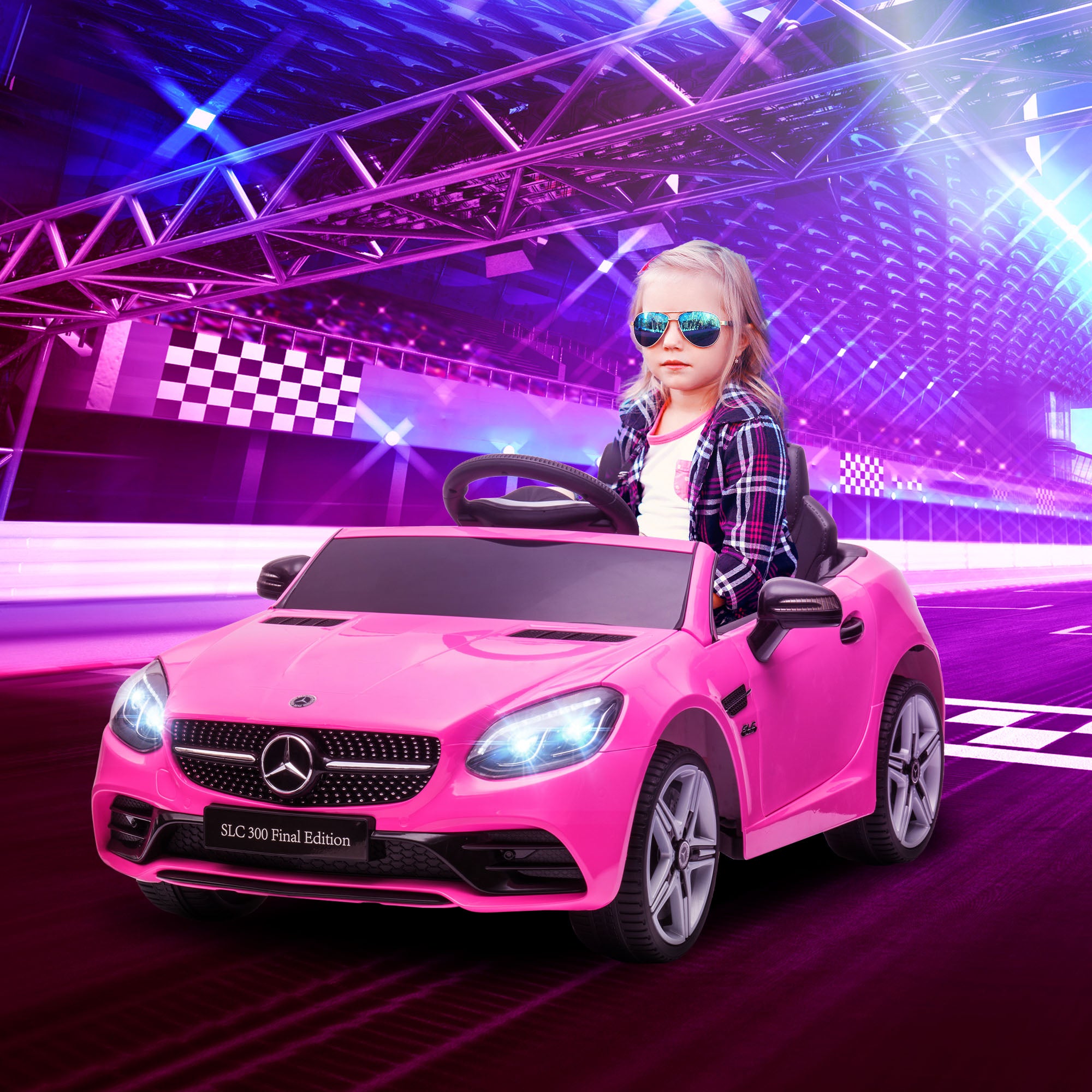 AIYAPLAY Mercedes Benz SLC 300 Licensed 12V Kids Electric Ride On Car with Parental Remote Two Motor Music Light Suspension Wheel for 3-6 Years Pink - anydaydirect