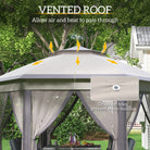 Outsunny 3 x 4m Garden Gazebo Hexagon Pop Up Party Tent Canopy Double Roof Instant Shelter with Netting and Carry Bag for Outdoor Patio, Beige - anydaydirect