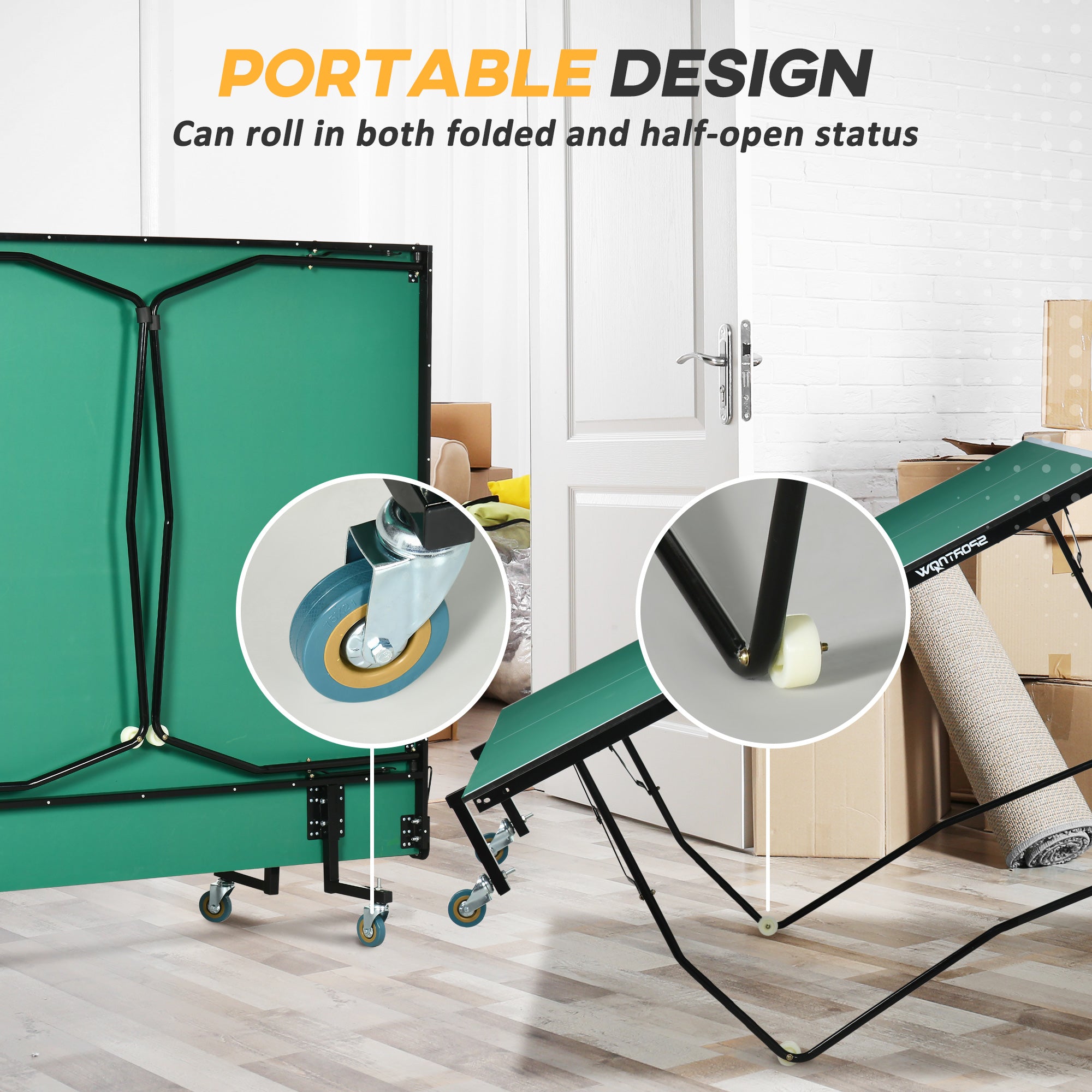 SPORTNOW 9FT Folding Tennis Table, with 8 Wheels, for Indoor Use, Green - anydaydirect
