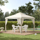 Outsunny 3 x 3 m Metal Gazebo, Garden Pavillion, Double Roof Outdoor Canopy Shelter with Mesh Sidewalls, Cream White - anydaydirect
