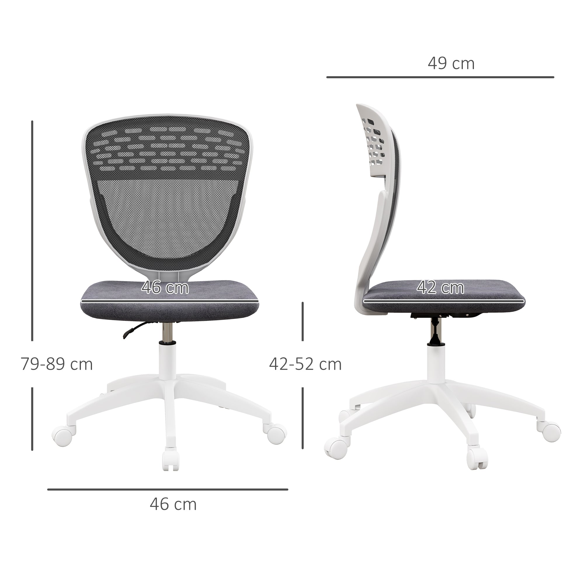 Vinsetto Armless Desk Chair, Mesh Office Chair, Height Adjustable with Swivel Wheels, Grey - anydaydirect