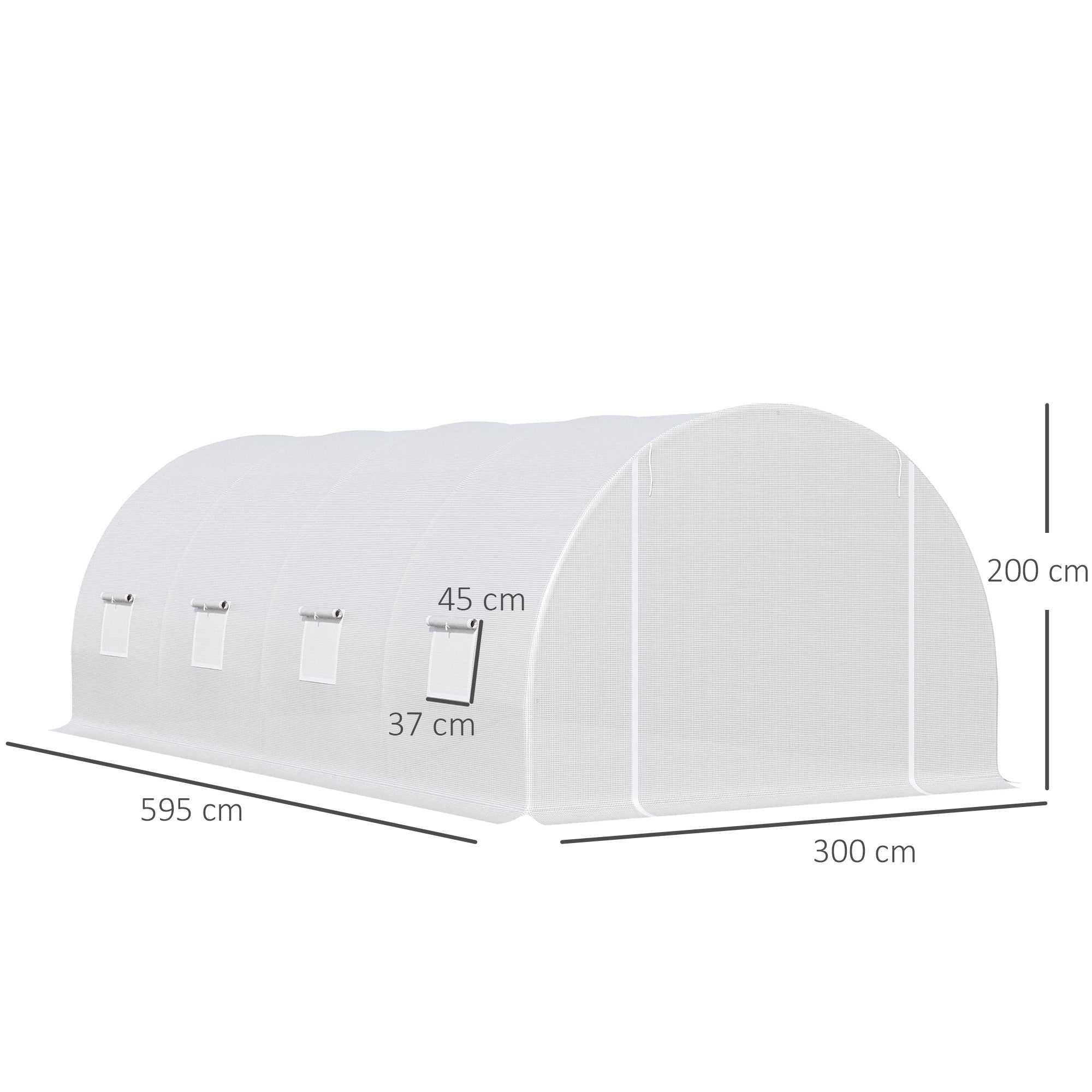 Outsunny 6 x 3 x 2 m Polytunnel Greenhouse, Walk in Polytunnel Tent with Metal Frame, Zippered Door and 8 Windows for Garden and Backyard, White - anydaydirect