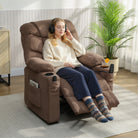HOMCOM Electric Massage Recliner Armchair with Vibration, Heat, Whisper-Quiet Motor, Memory Function, Fleece Power Reclining Chair with Spring Pack, USB Port, Footrest, Side Pocket, Cup Holders, Brown - anydaydirect