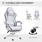 Vinsetto Computer Gaming Chair, PU Leather Desk Chair with Footrest, Swivel Task Chair with 135° Reclining Back and Lumbar Support, PC Chair for Adults, White and Purple - anydaydirect