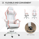 Vinsetto Computer Gaming Chair, PU Leather Desk Chair with Footrest, Swivel Task Chair with 135° Reclining Back and Lumbar Support, PC Chair for Adults, White and Pink - anydaydirect
