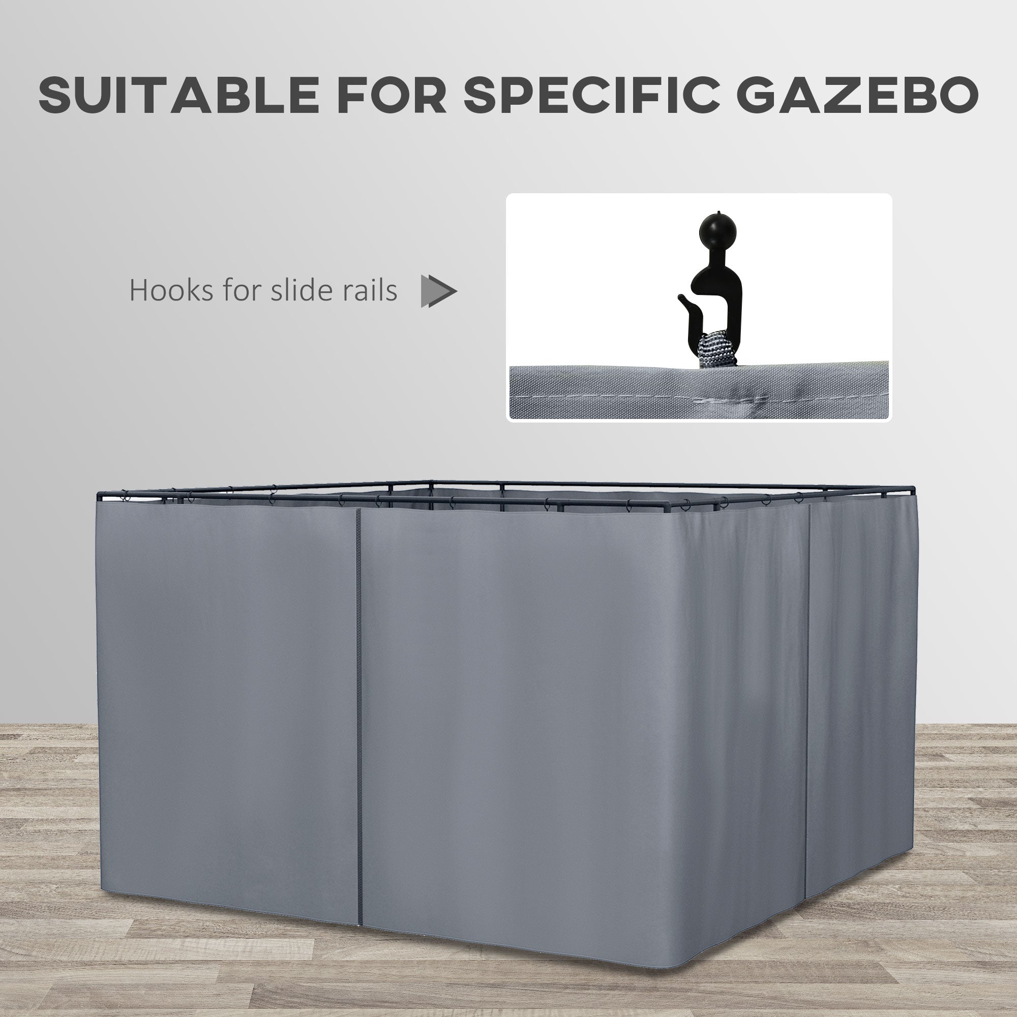 Outsunny Replacement Gazebo Curtains 4-Panel Sidewalls with Zipper for 3 x 3 (M) Yard Gazebos Canopy Tent, Dark Grey - anydaydirect