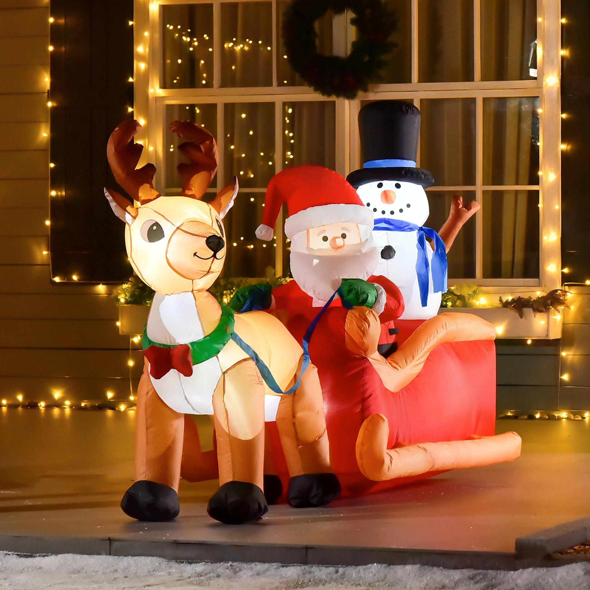 HOMCOM 1.3m Christmas Inflatable Santa Claus on Sleigh Deer, LED Lighted for Home Indoor Outdoor Garden Lawn Decoration Party Prop - anydaydirect