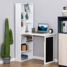 HOMCOM Wall Mounted Computer Desk, Folding Study Table with Black Board and Bookshelf, Multifunctional Floating Writing Desk for Home Office, White - anydaydirect