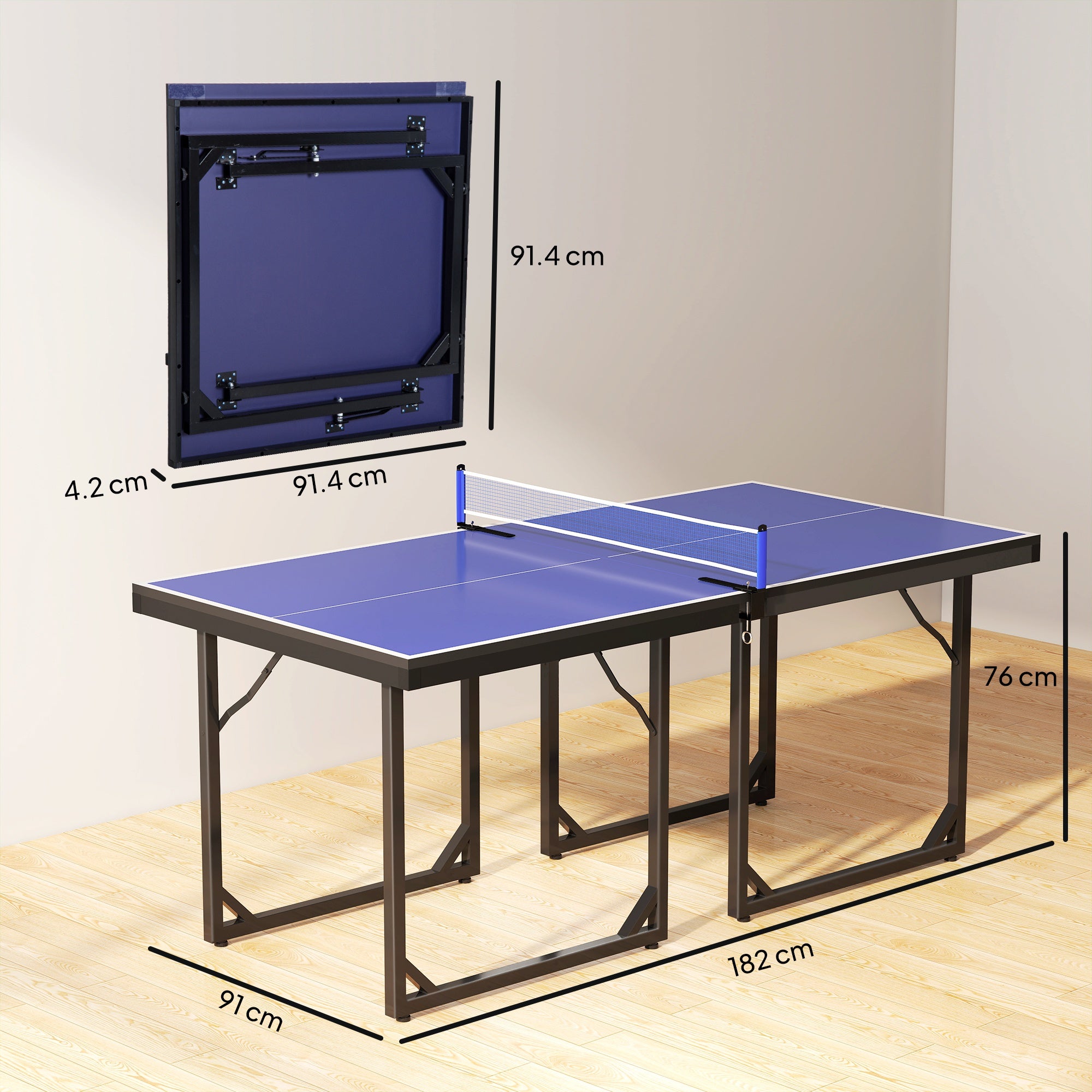 HOMCOM 6ft Table Tennis Table, Ping Pong Table with Net, Foldable and Portable Ping Pong Set for Indoor Outdoor Use, Easy Assemble, Midsize, Blue - anydaydirect