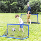 HOMCOM Set of 2 Football Goal Net 6 x 3 ft Foldable Outdoor Sport Training Teens Adults Football with Carrying Bag Blue - anydaydirect