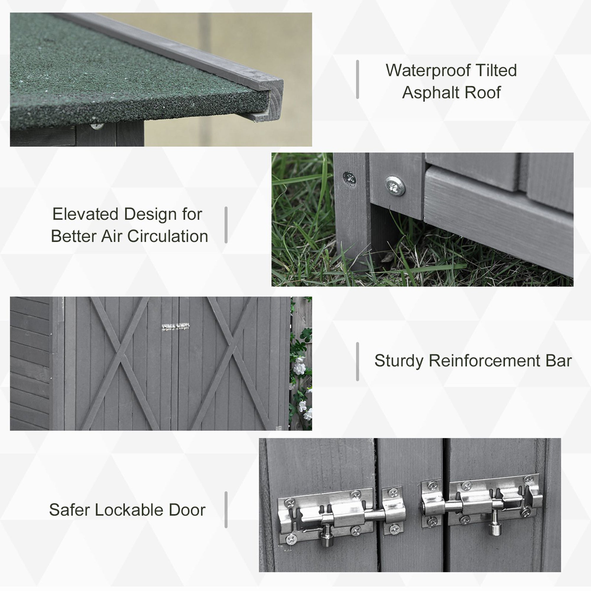 Outsunny Wooden Garden Storage Shed Lockable Tool Cabinet Organizer w/ Storage Table, Double Door, 139 x 75 x 160 cm, Grey - anydaydirect