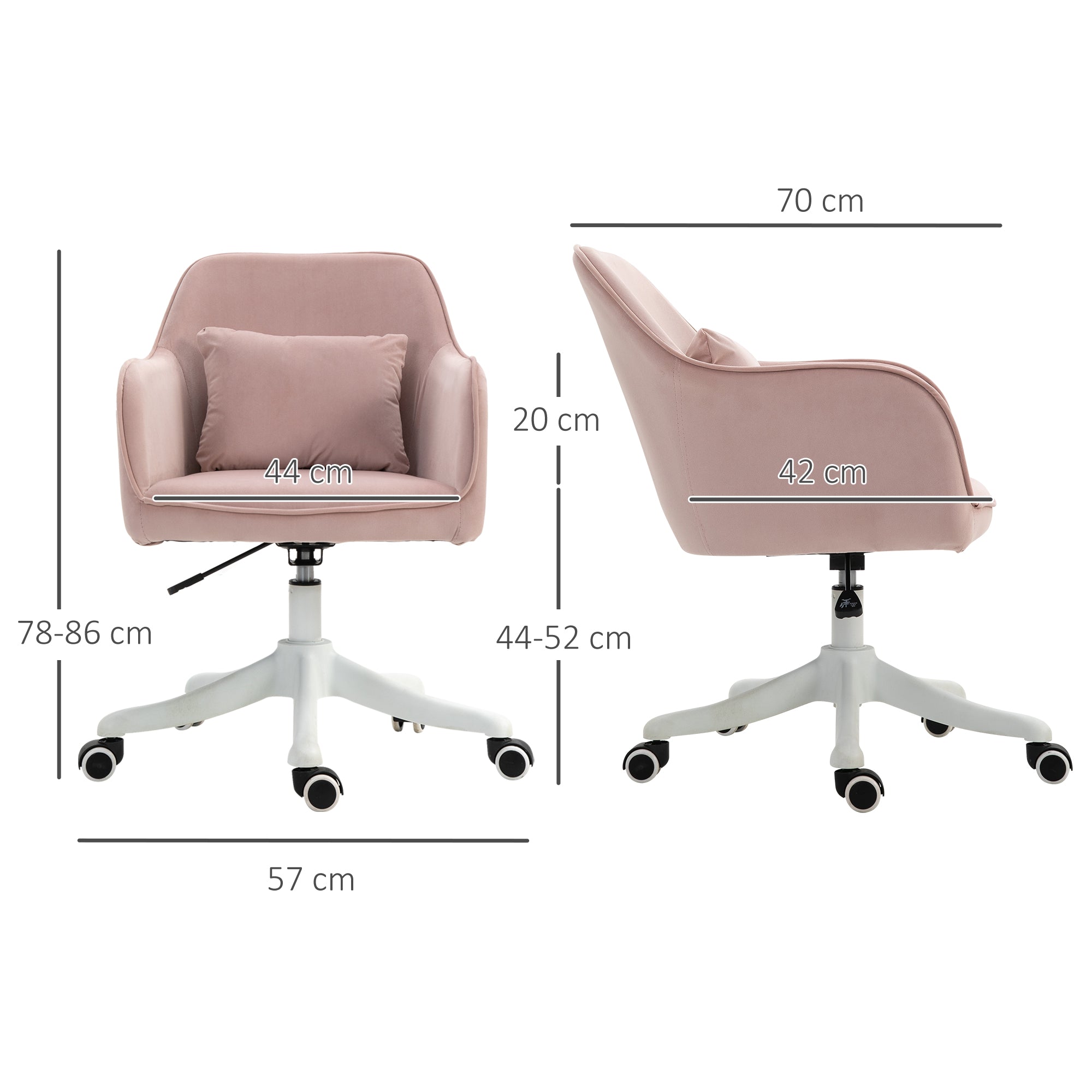 Vinsetto Velvet Office Chair, Desk Chair, Makeup Vanity Chair with Massage Lumbar Pillow and Rolling Wheels for Bedroom and Home, Pink - anydaydirect