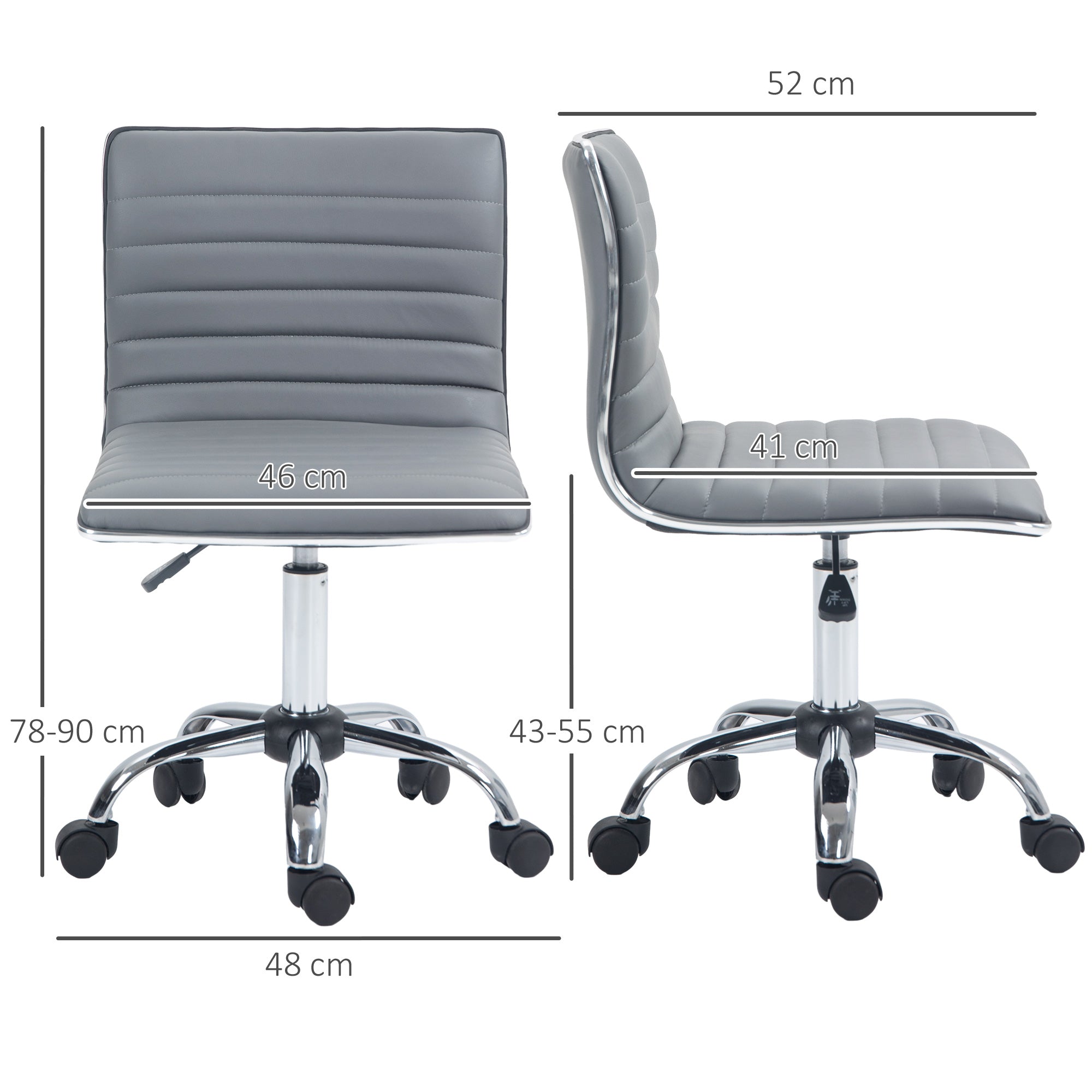 HOMCOM Adjustable Swivel Office Chair with Armless Mid-Back in PU Leather and Chrome Base - Light Grey - anydaydirect