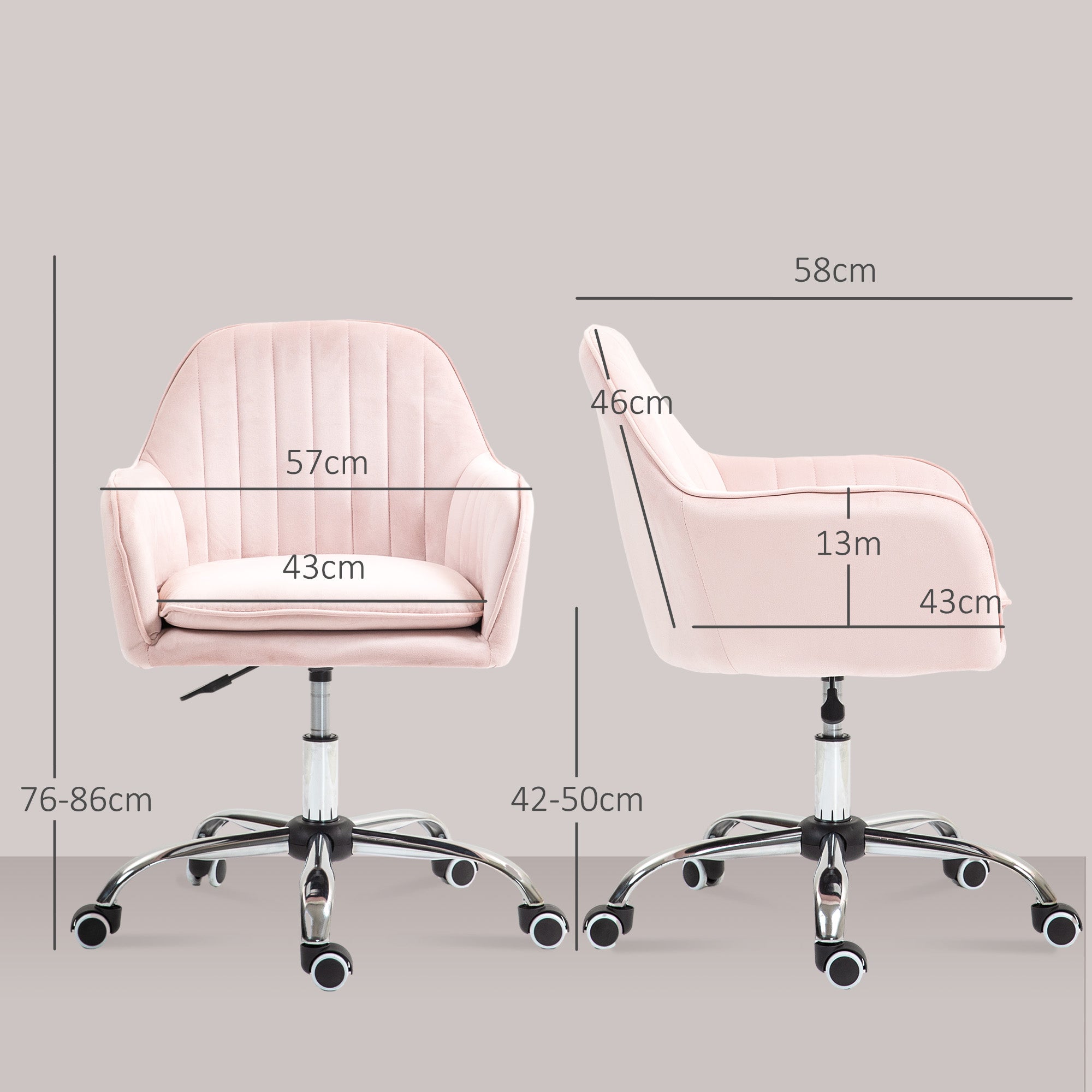 HOMCOM Velvet-Feel Tub Office Chair, with Seat Cushion - Pink - anydaydirect