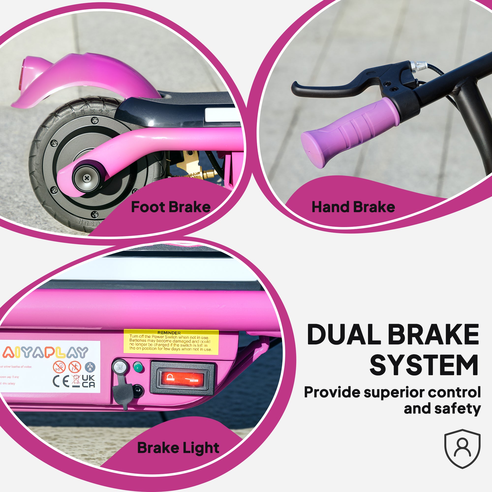AIYAPLAY Electric Scooter for Kids Ages 6-14, with Dual Brakes, Flash Wheel and Colourful Light, Kids Electric Scooter E Scooter, Up to 12 KM/H & 10 KM, Purple - anydaydirect