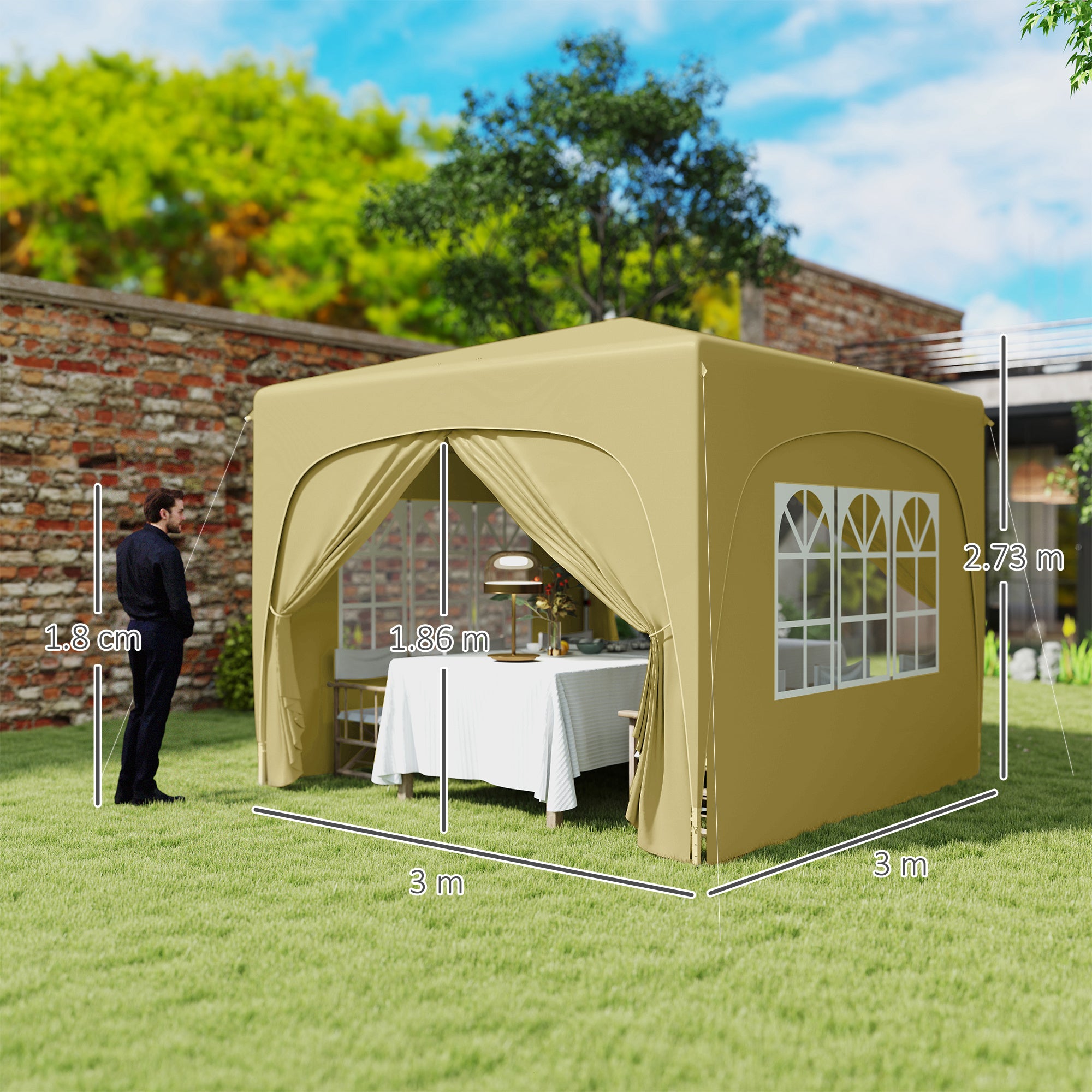 Outsunny 3 x 3m Pop-Up Gazebo Shelter, with Accessories - Sand - anydaydirect