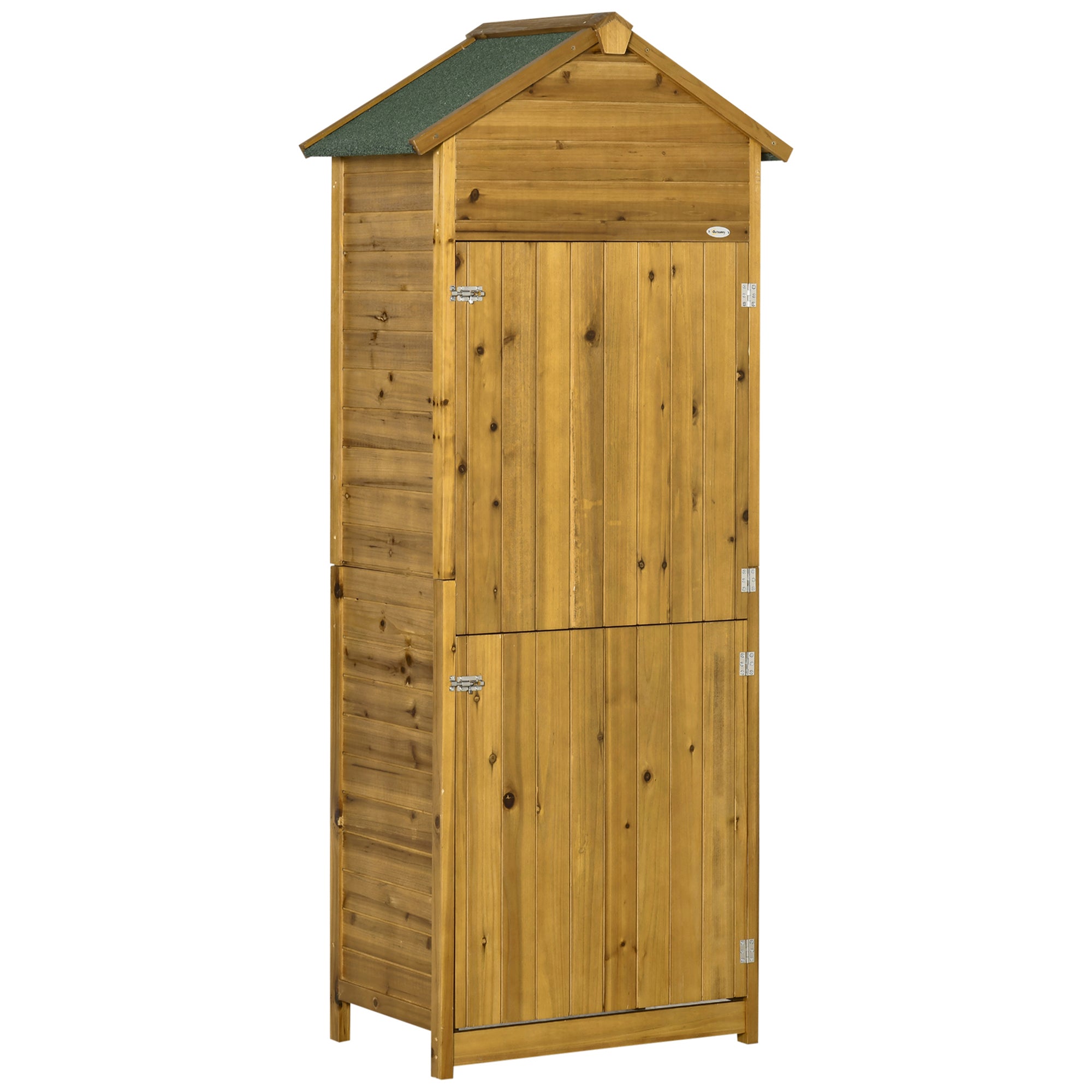 Outsunny Wooden Garden Storage Shed Utility Gardener Cabinet w/ 3 Shelves and 2 Door, 191.5cm x 79cm x 49cm, Natural Wood Effect - anydaydirect